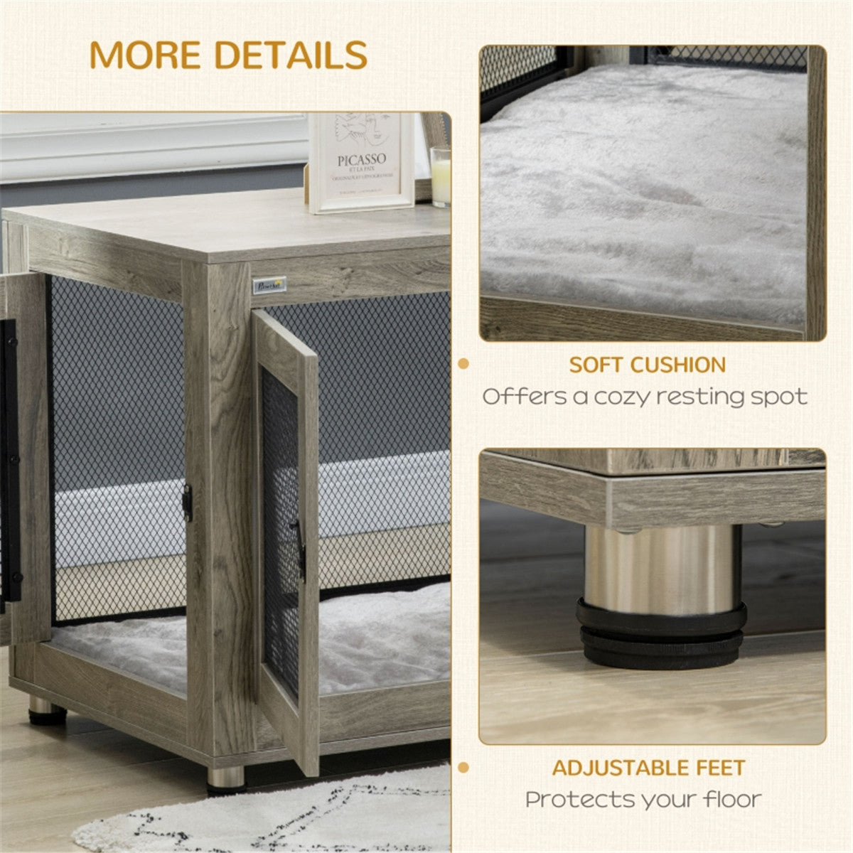 Versatile Dog Crate & Nightstand Combo with Soft Cushion and Ventilated Design