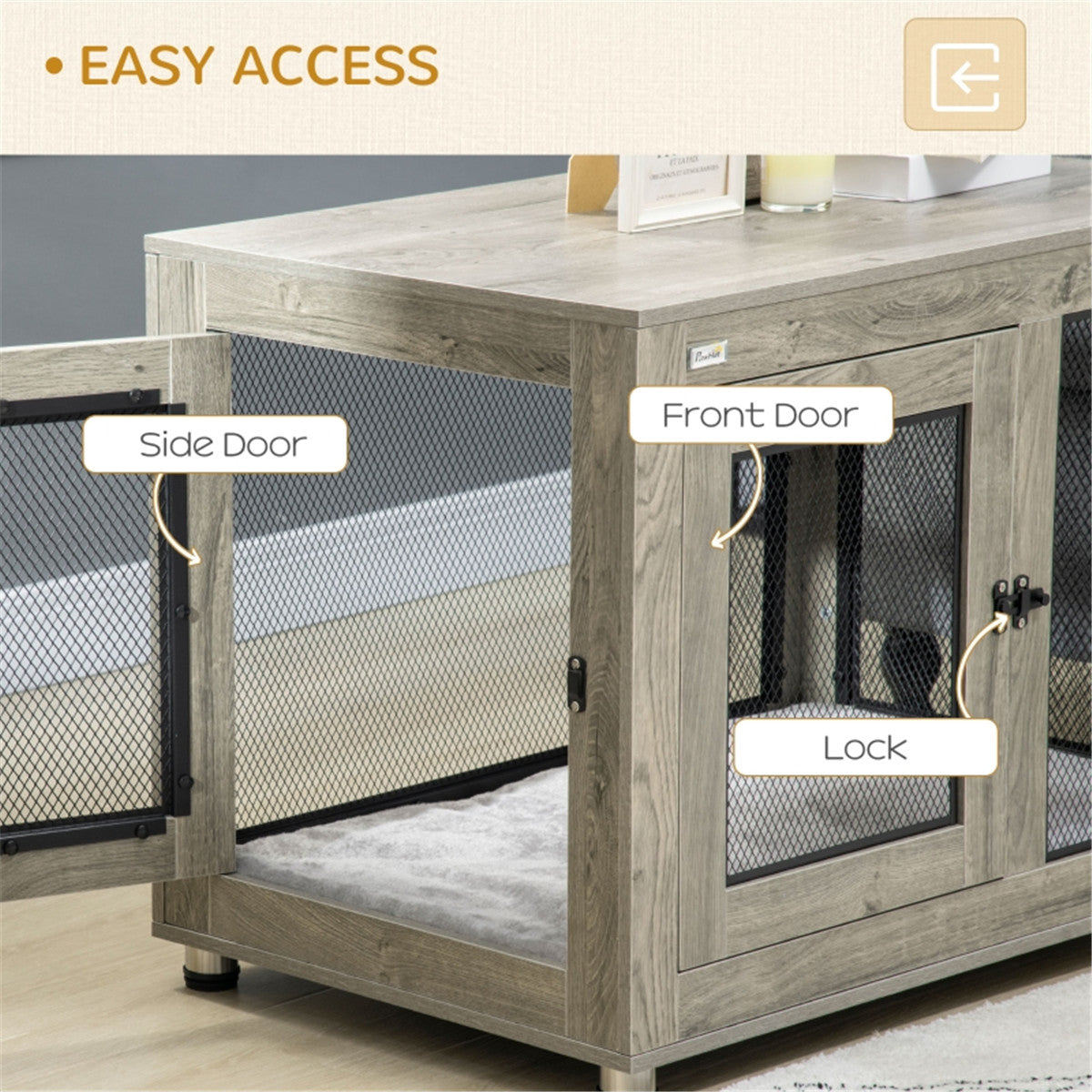 Versatile Dog Crate & Nightstand Combo with Soft Cushion and Ventilated Design