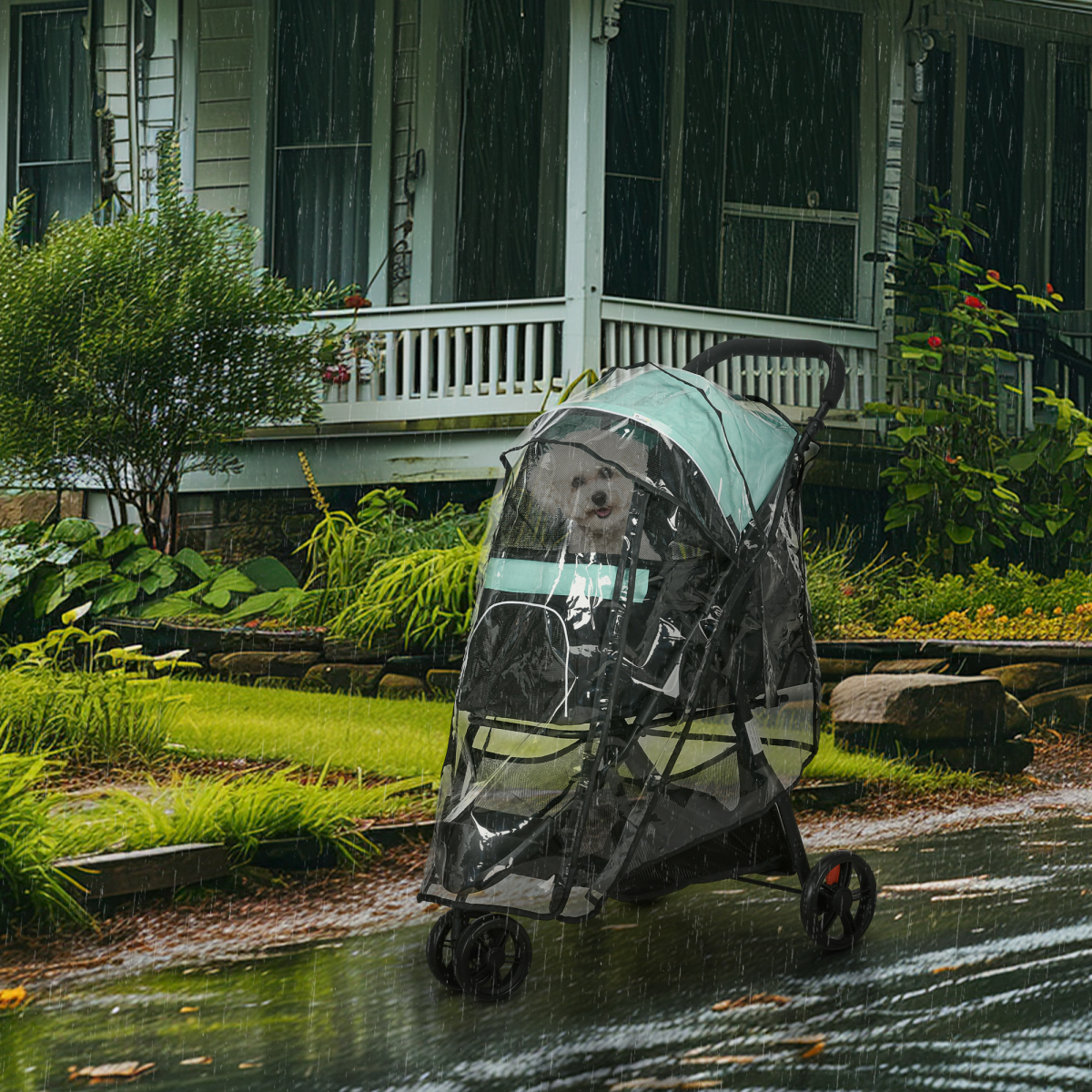 PawHut Green Pet Stroller for Small Dogs & Cats with Rain Cover – Adventure Ready!