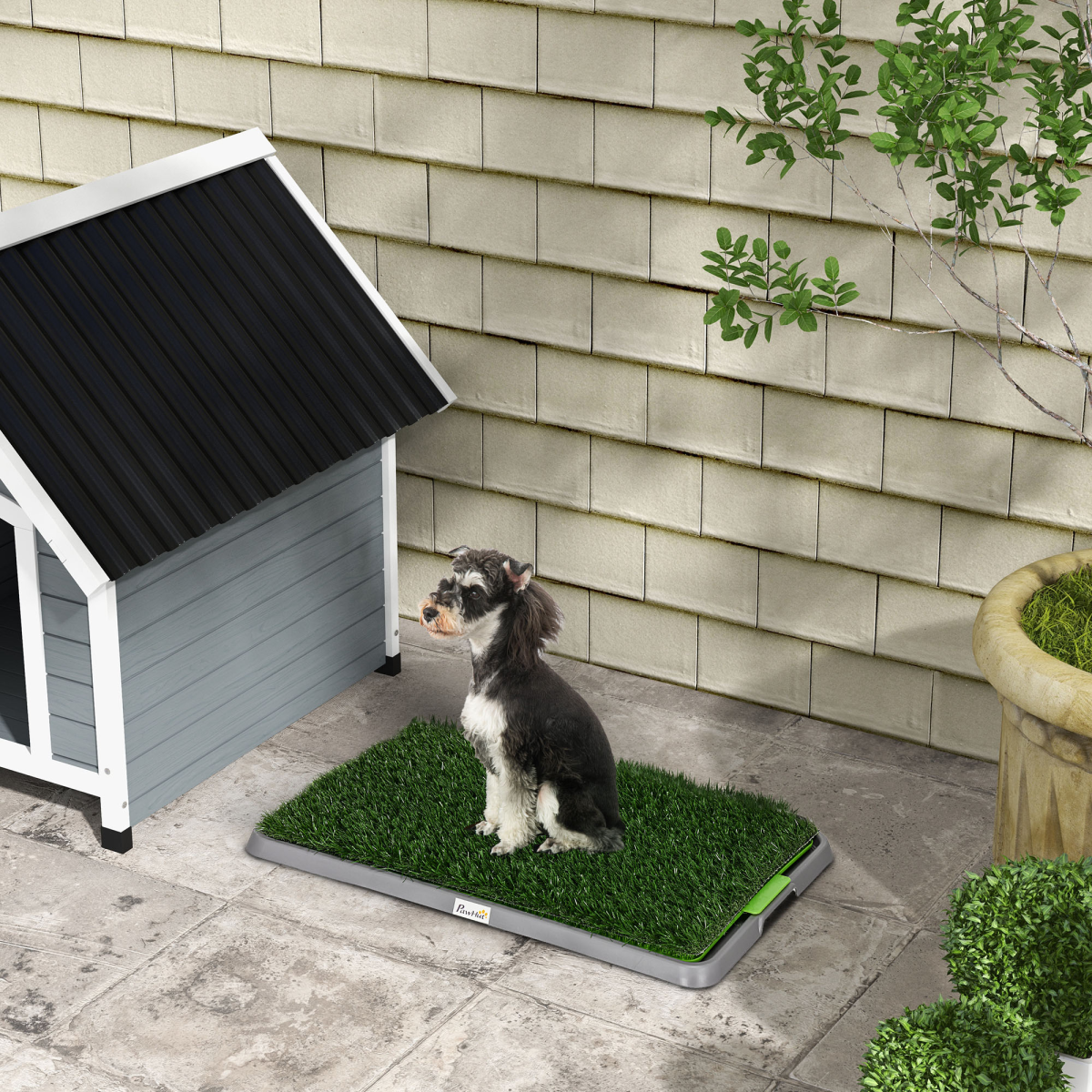 PawHut Dog Potty Grass Pad Set - Easy Clean, Indoor/Outdoor Use, 67x41cm