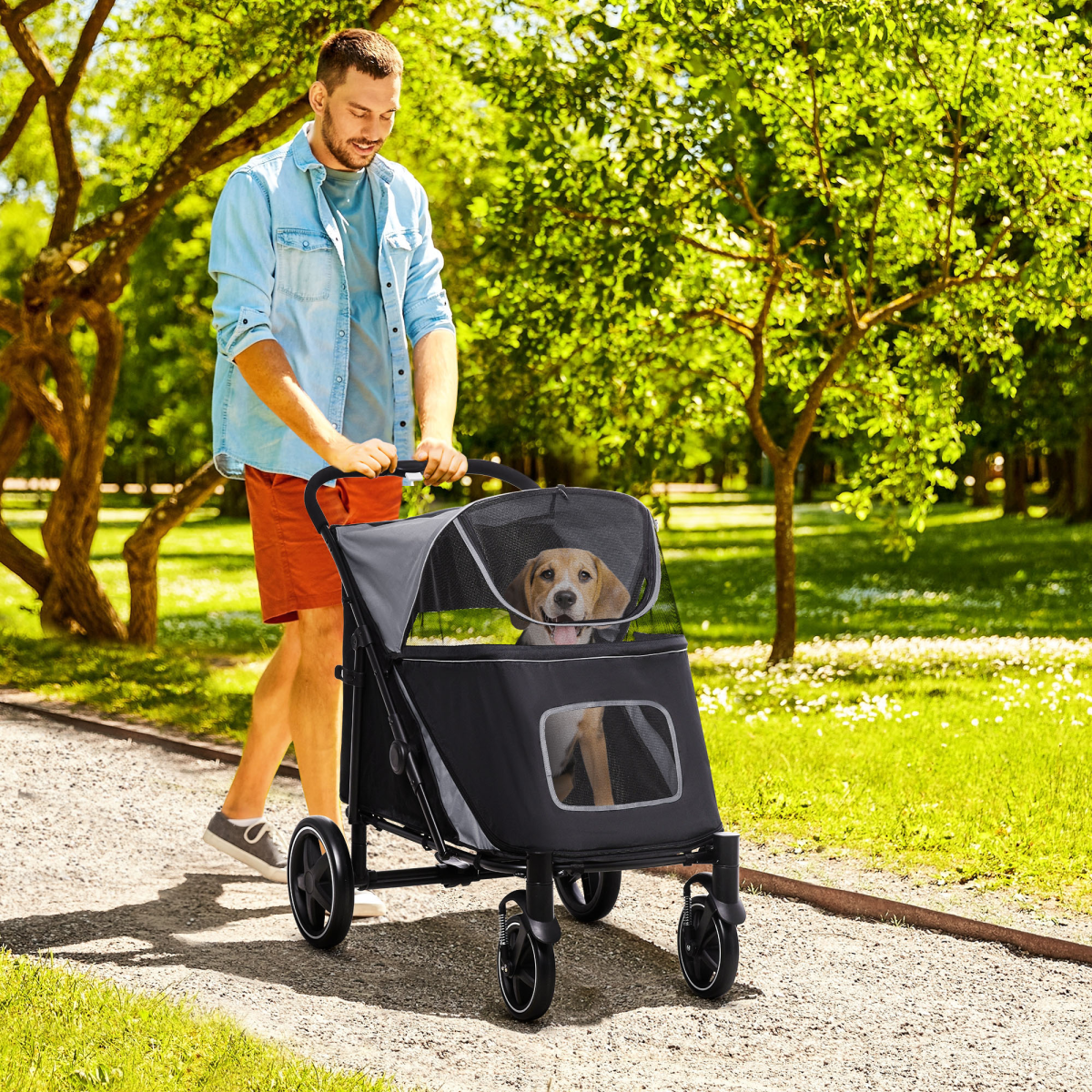 SmoothRide PawHut Dog Stroller: Foldable Carriage with Shock Absorbers & Wheels