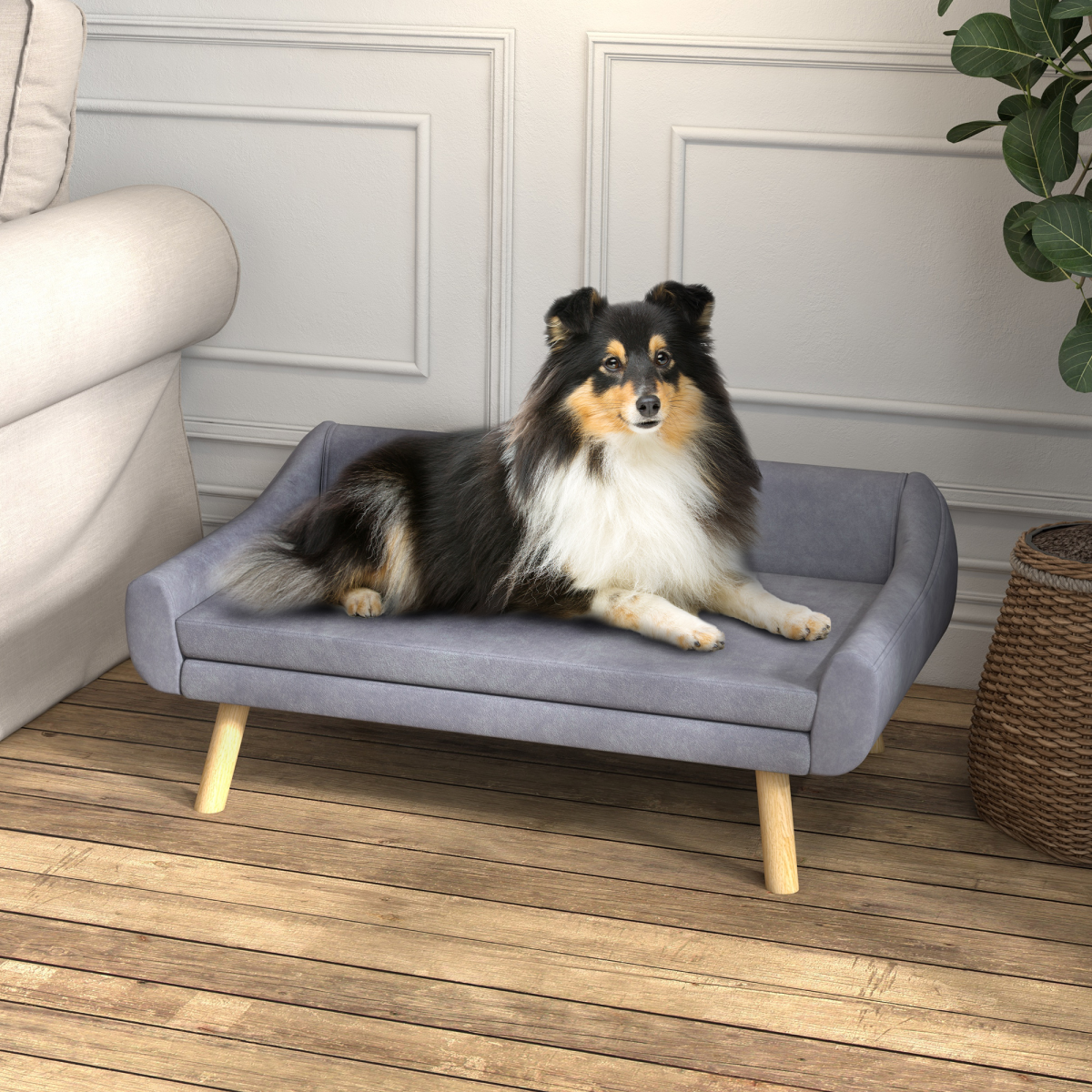 Chic PawHut Dog Sofa Bed: Cozy Cushion & Stylish Wooden Frame for Pets