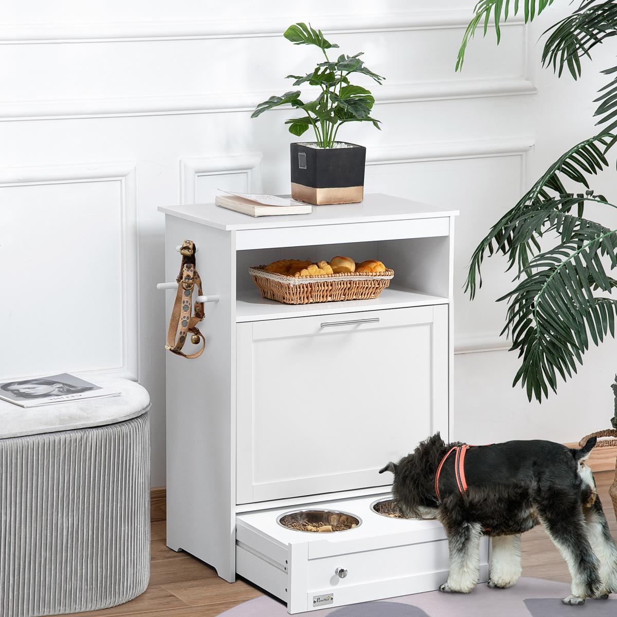 PawHut Deluxe Pet Feeder Station: Stylish Storage & Feeding Solution for Pets