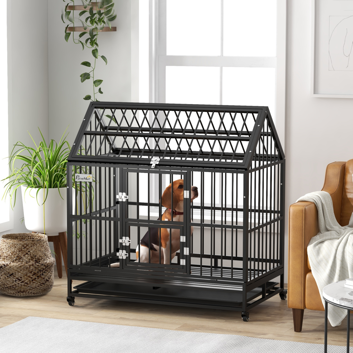 Premium 48" Rolling Dog Crate with Removable Tray & Escape-Proof Design