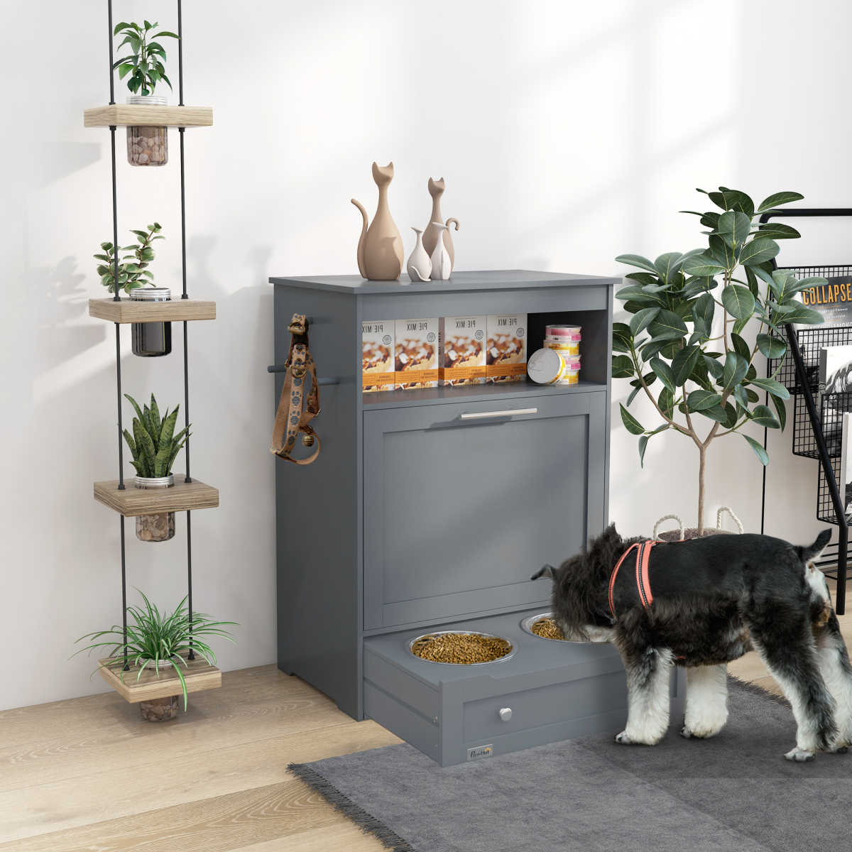 PawHut Pet Feeder Station: All-in-One Food Storage & Feeding Cabinet