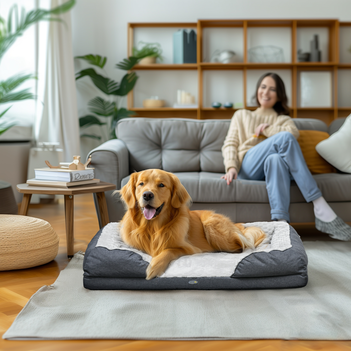 PawHut Calming Dog Bed for Large Dogs - Plush Velvet Mattress in Charcoal Grey