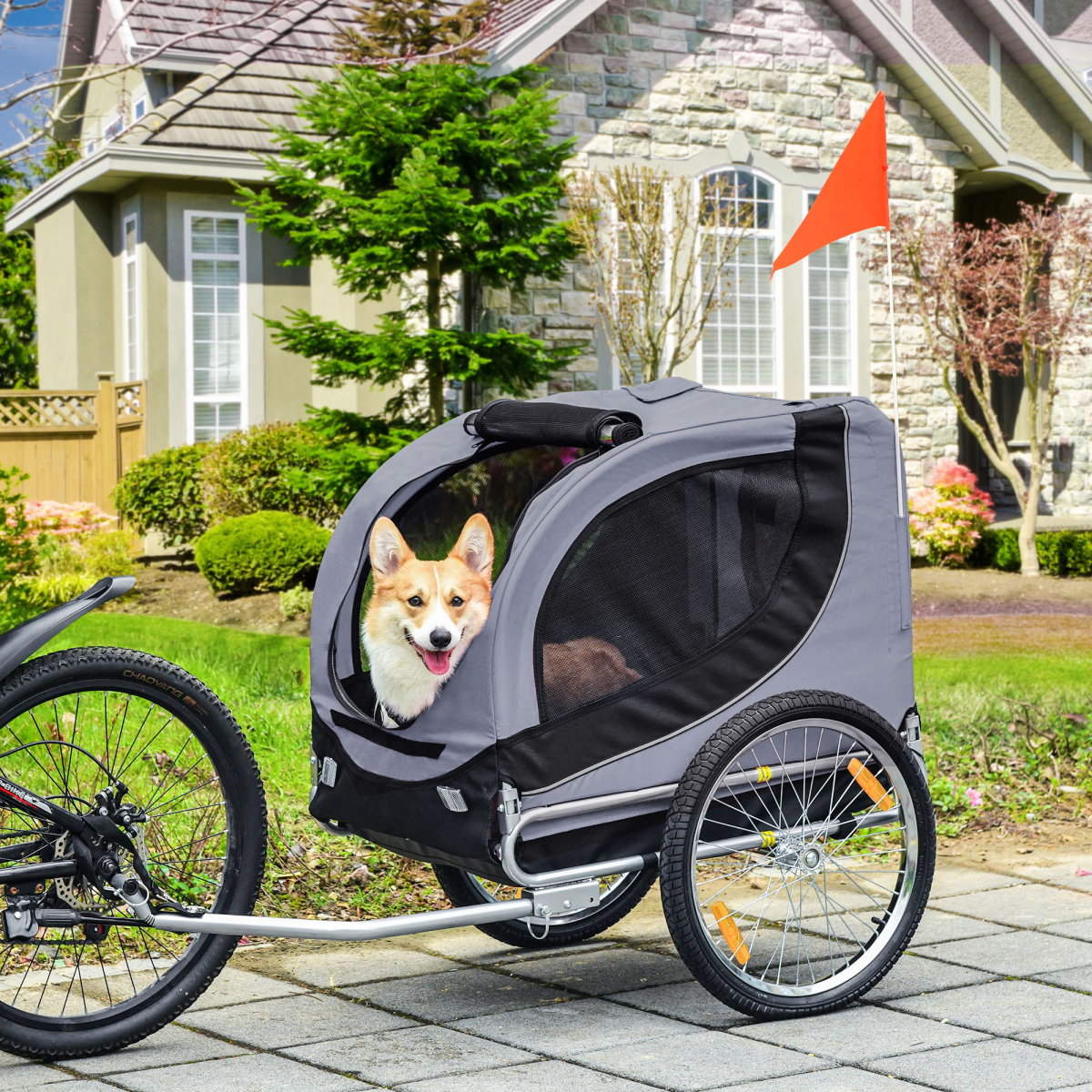 PawHut Steel Grey Pet Bicycle Trailer: Stylish, Spacious & Weather Resistant!