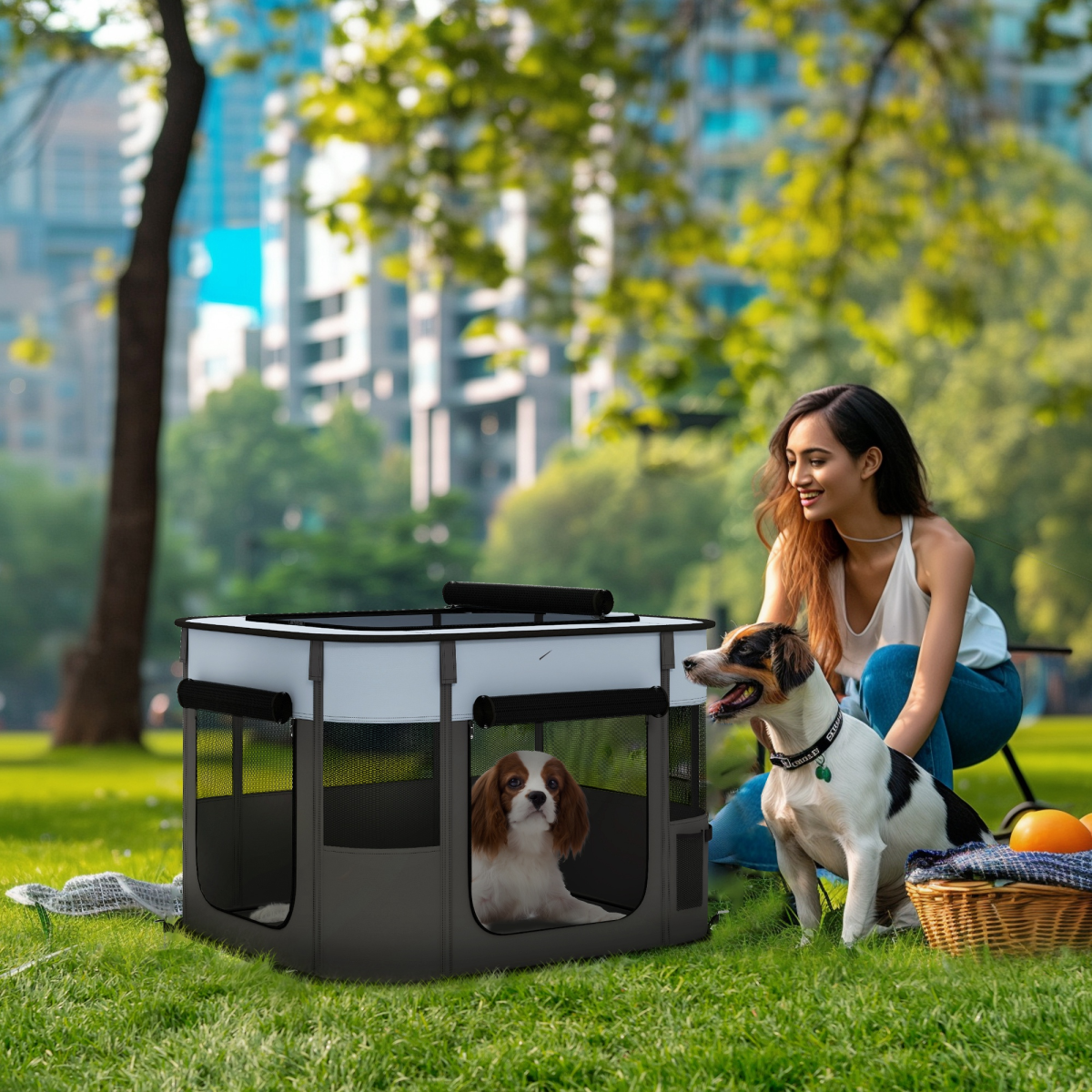 PawHut Portable Pet Playpen - Versatile Fence for Puppies, Rabbits, and Kittens