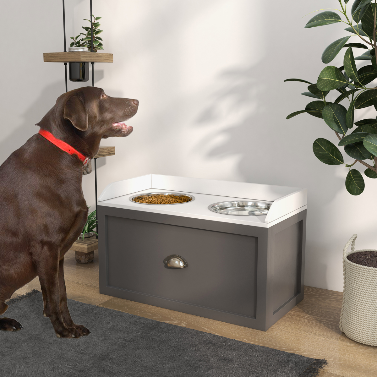 PawHut Elevated Dog Bowl with 21L Storage - Comfort & Style for Large Dogs!