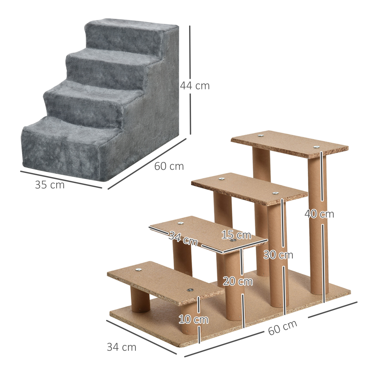 Light Grey Portable Dog Stairs with Washable Plush Cover – Perfect for High Beds!