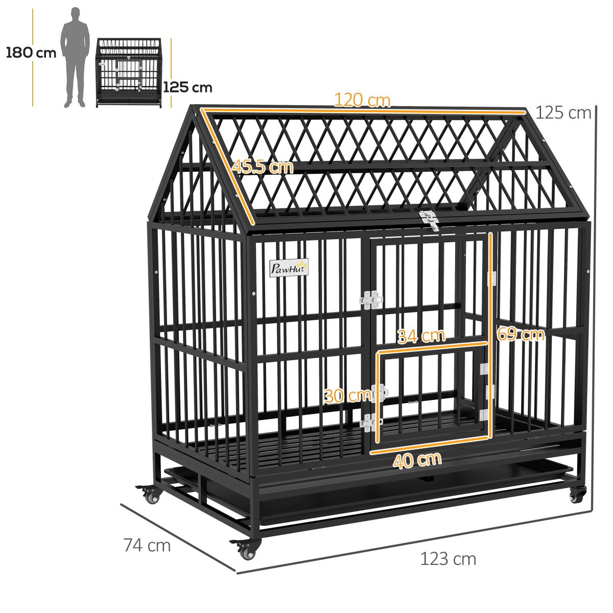 Premium 48" Rolling Dog Crate with Removable Tray & Escape-Proof Design