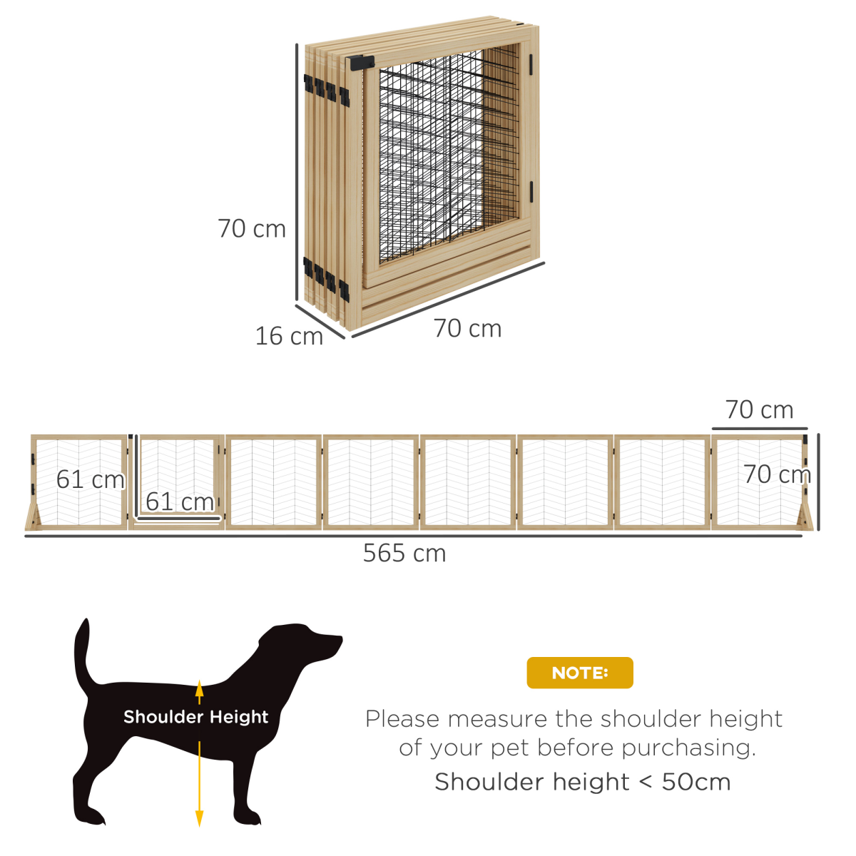 PawHut 8-Panel Stylish Dog Barrier - Natural Wood Safety Gate for Small Dogs