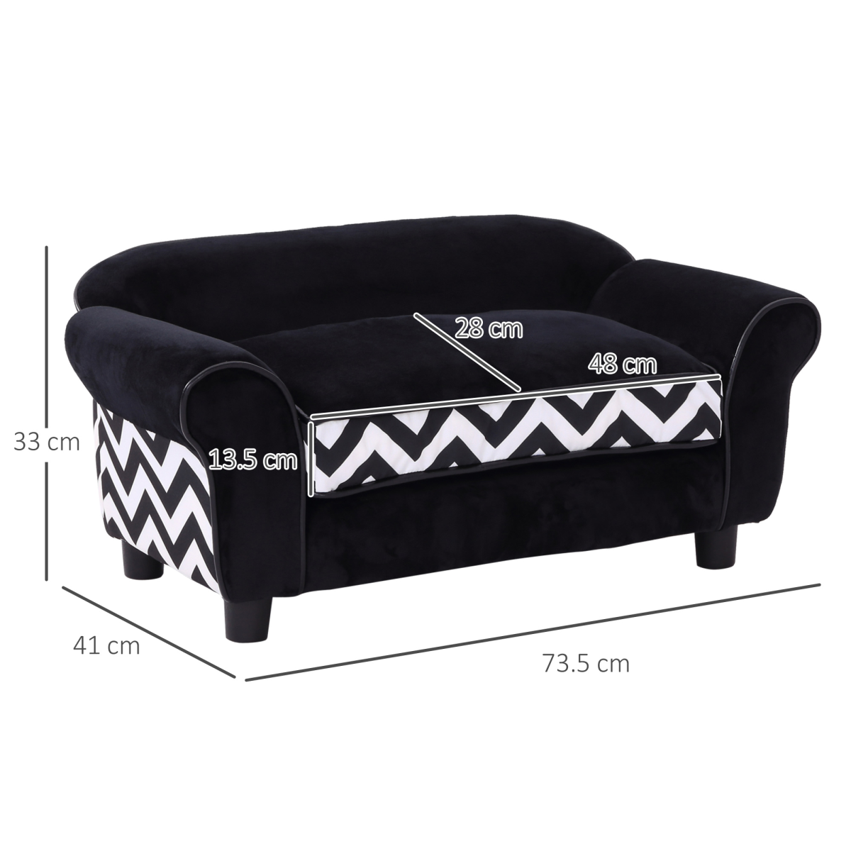 Chic Pet Sofa for XS Dogs & Cats - Removable Cushion, Plush Comfort - Black