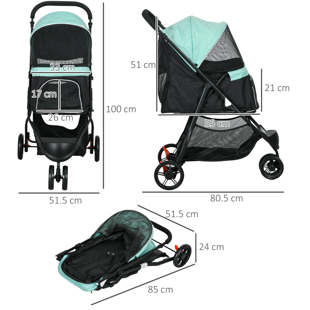 PawHut Green Pet Stroller for Small Dogs & Cats with Rain Cover – Adventure Ready!