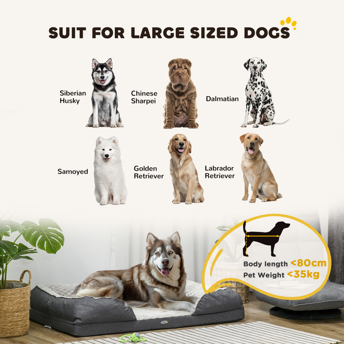 PawHut Calming Dog Bed for Large Dogs - Plush Velvet Mattress in Charcoal Grey