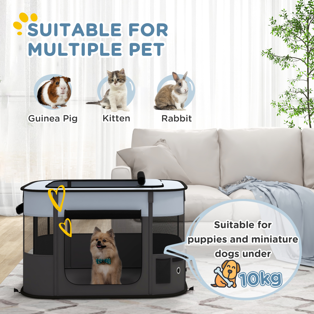 PawHut Foldable Pet Playpen - Ideal for Puppies, Kittens, and Small Animals