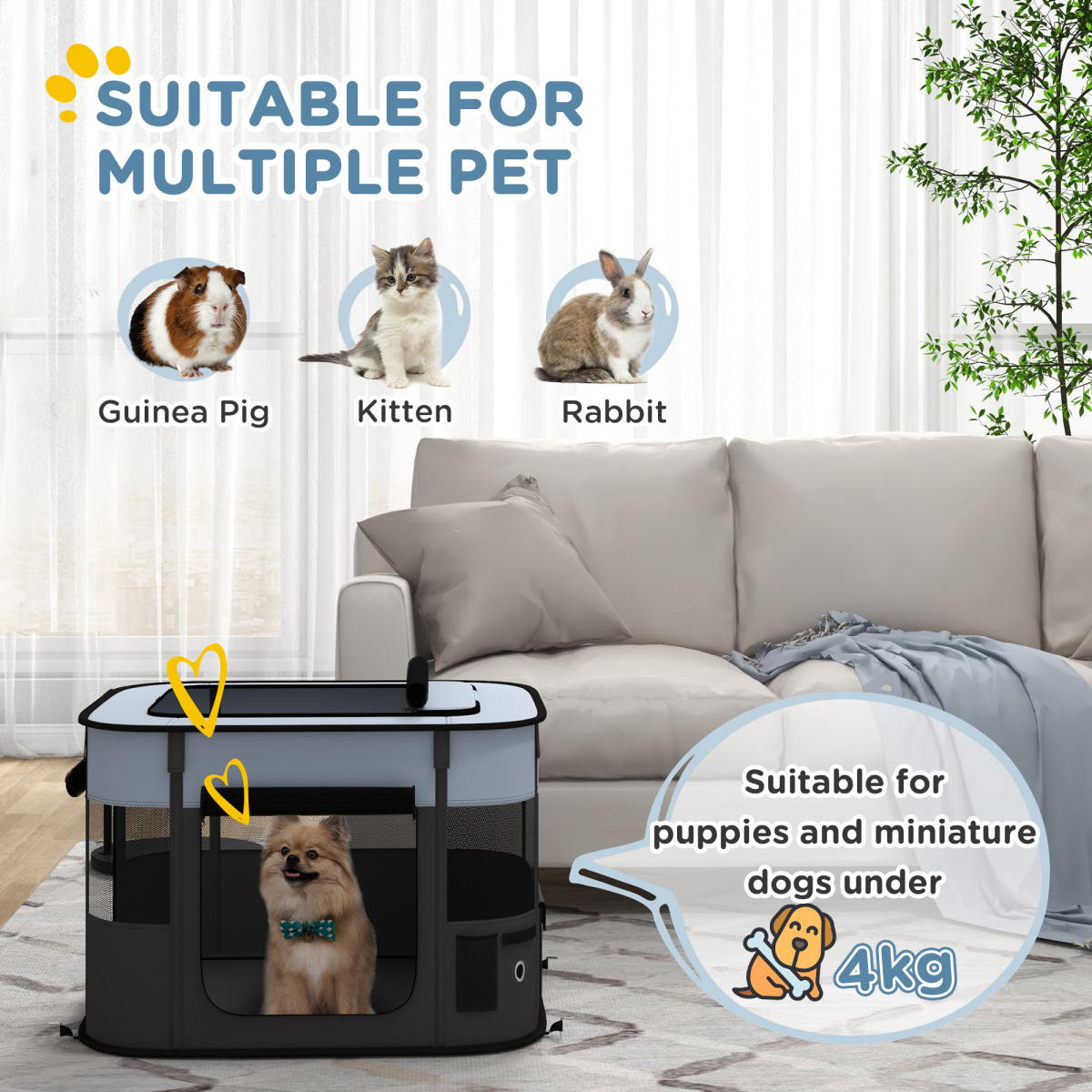 PawHut Portable Pet Playpen - Versatile Fence for Puppies, Rabbits, and Kittens