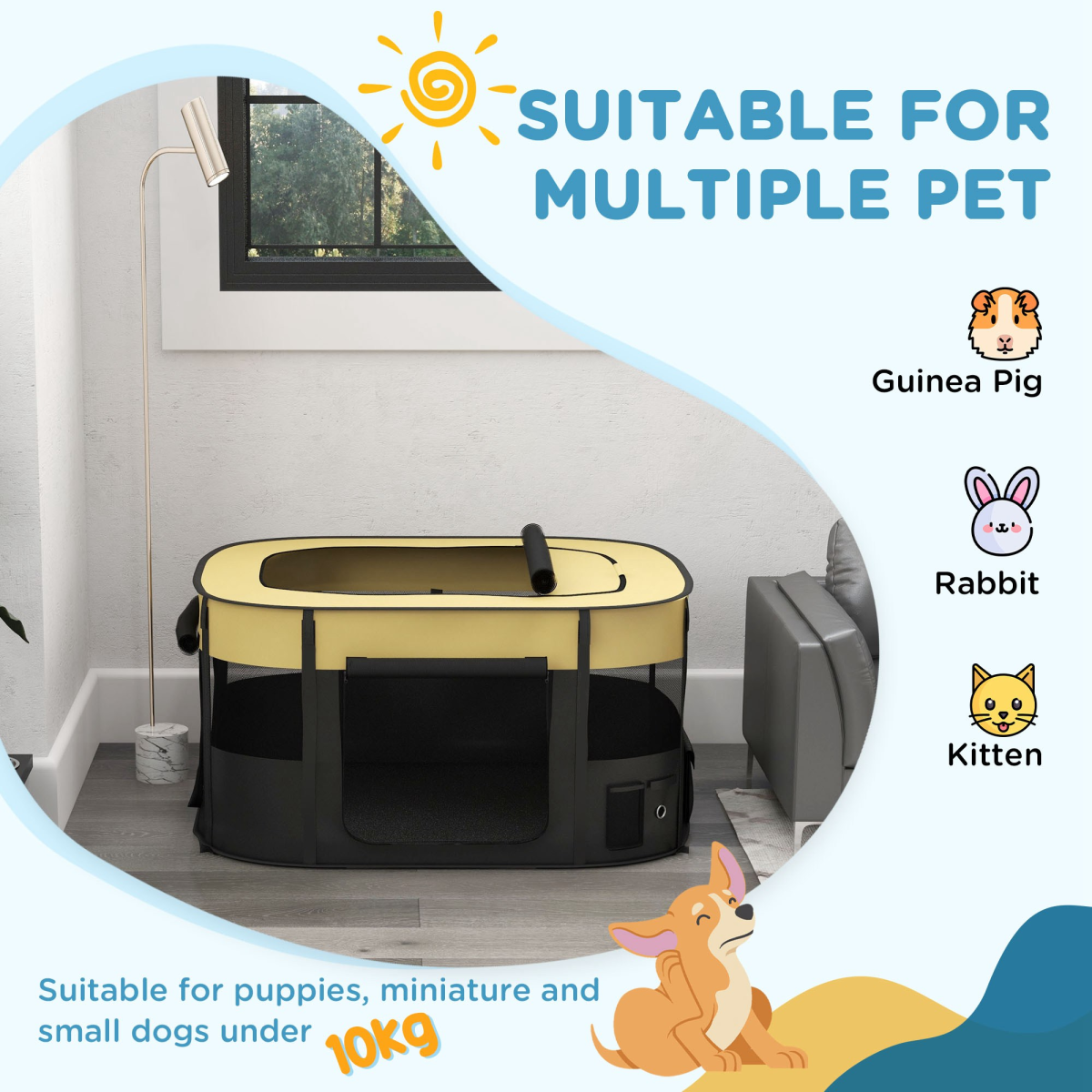 PawHut Portable Pet Playpen - Mesh Windows & Foldable Design for Easy Travel