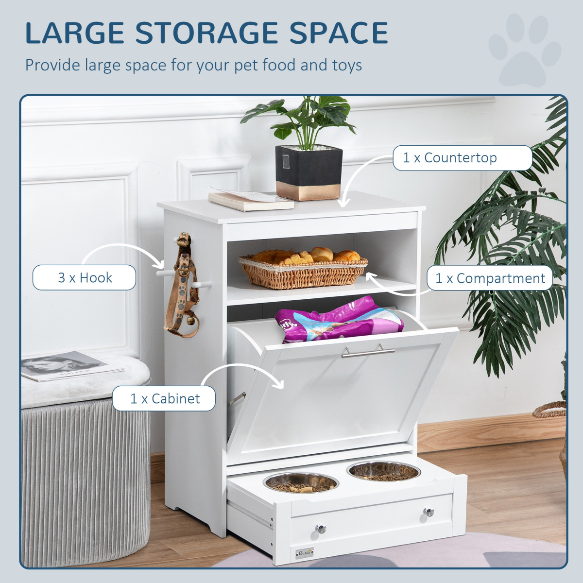 PawHut Deluxe Pet Feeder Station: Stylish Storage & Feeding Solution for Pets