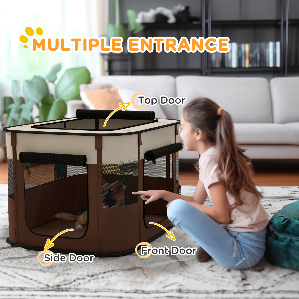 PawHut Portable Pet Playpen for Puppies, Kittens & Small Animals - Brown