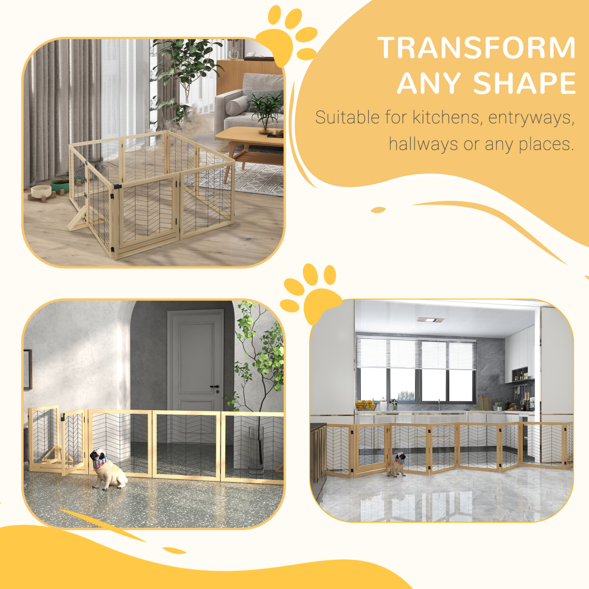 PawHut 8-Panel Stylish Dog Barrier - Natural Wood Safety Gate for Small Dogs
