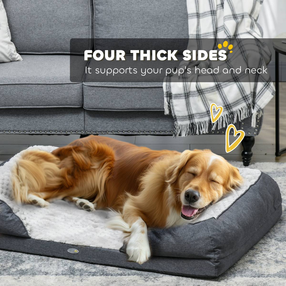 PawHut Calming Dog Bed for Large Dogs - Plush Velvet Mattress in Charcoal Grey