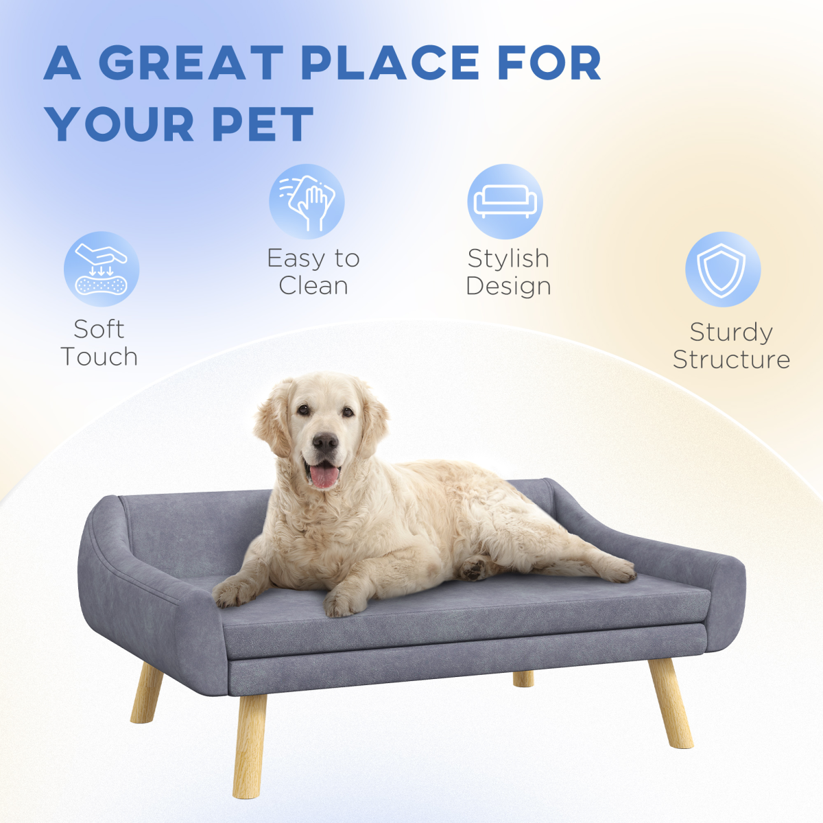 Chic PawHut Dog Sofa Bed: Cozy Cushion & Stylish Wooden Frame for Pets
