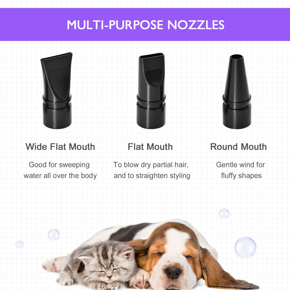 2800W PawHut Pet Hair Dryer - Fast, Adjustable Grooming Blaster with 3 Nozzles
