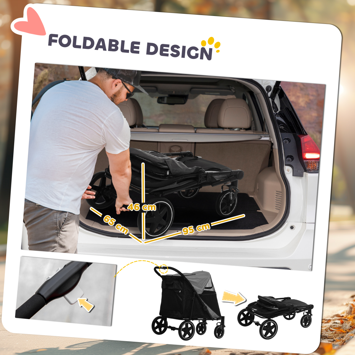 SmoothRide PawHut Dog Stroller: Foldable Carriage with Shock Absorbers & Wheels