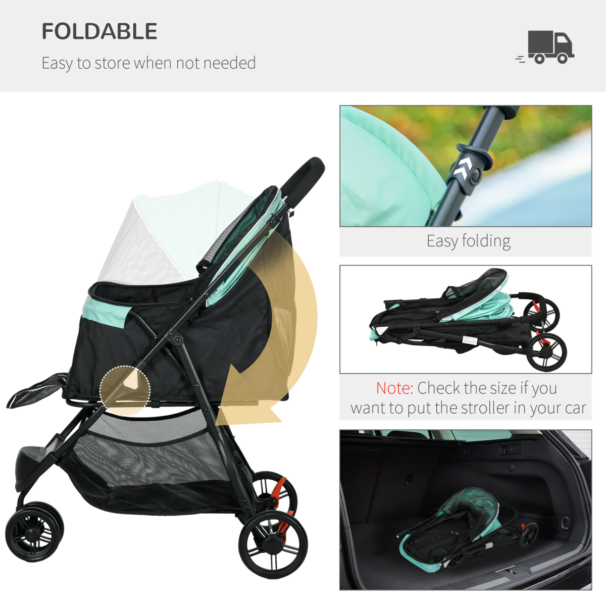 PawHut Green Pet Stroller for Small Dogs & Cats with Rain Cover – Adventure Ready!