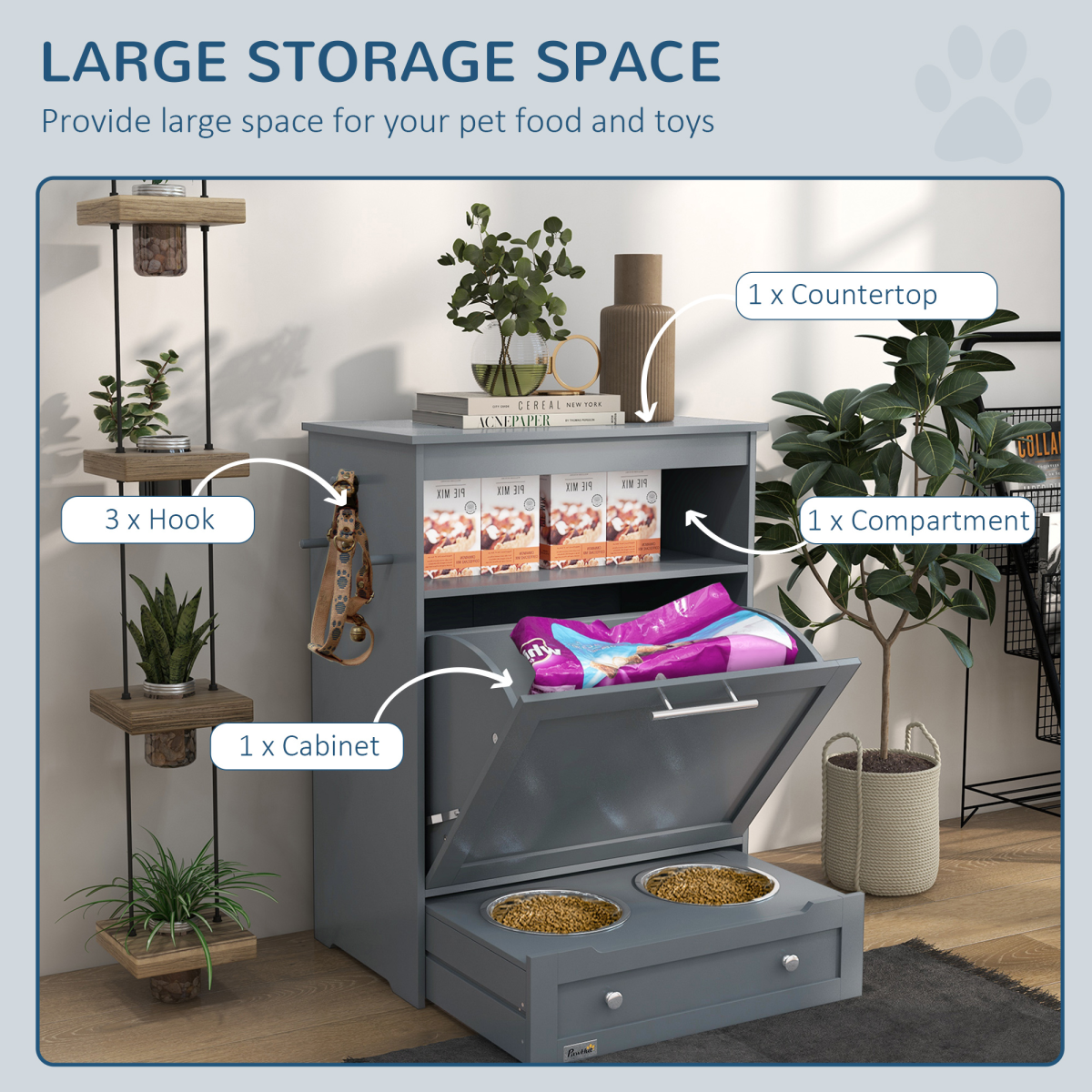 PawHut Pet Feeder Station: All-in-One Food Storage & Feeding Cabinet