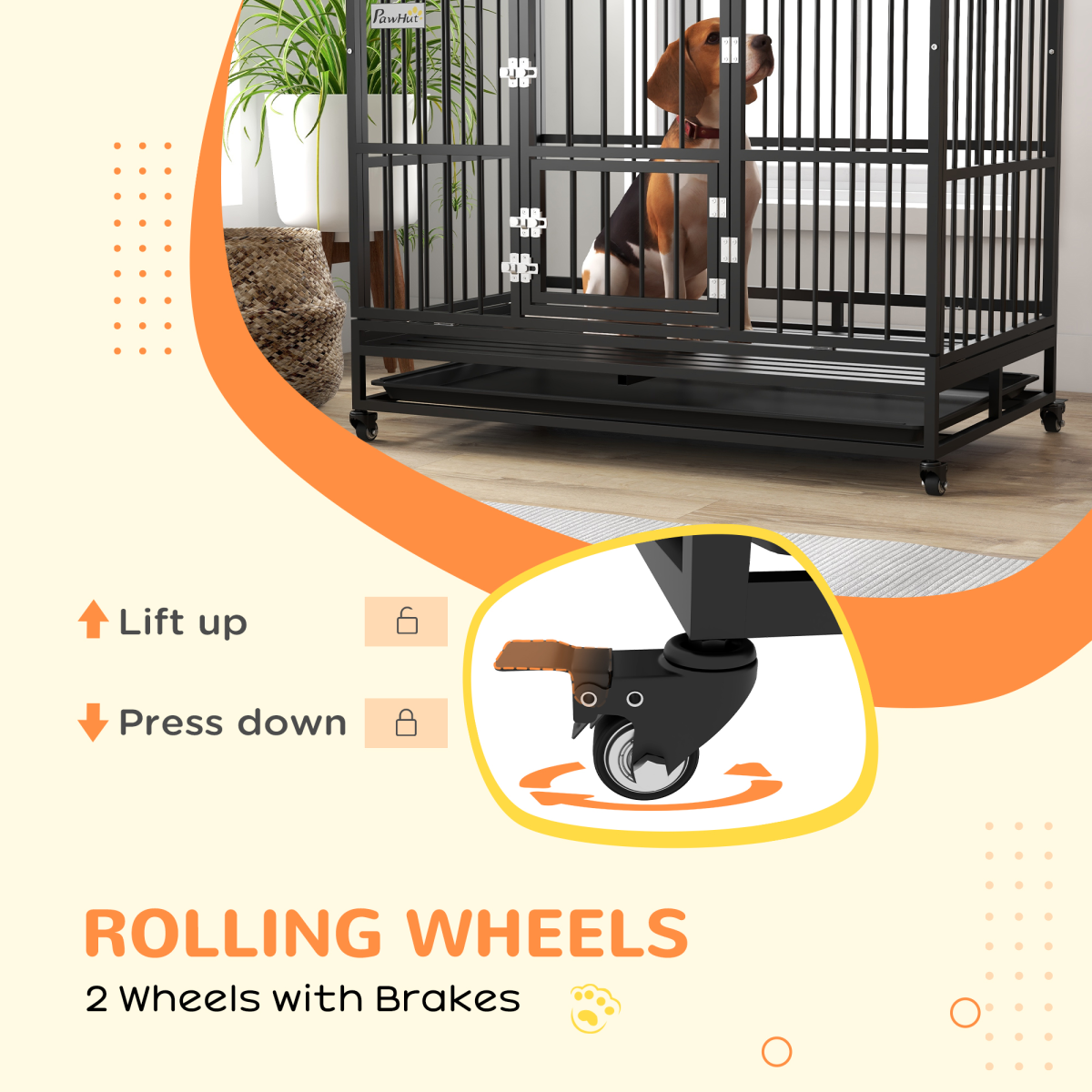 Premium 48" Rolling Dog Crate with Removable Tray & Escape-Proof Design