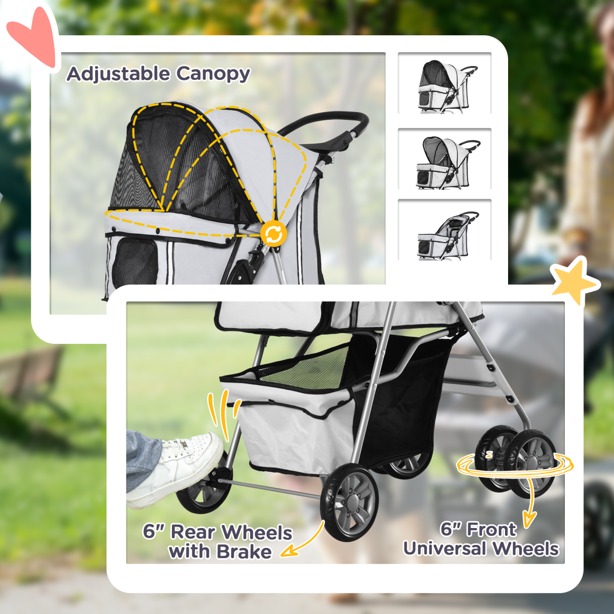 Premium Pet Stroller: Foldable Dog & Cat Carrier with Cup Holder - Grey