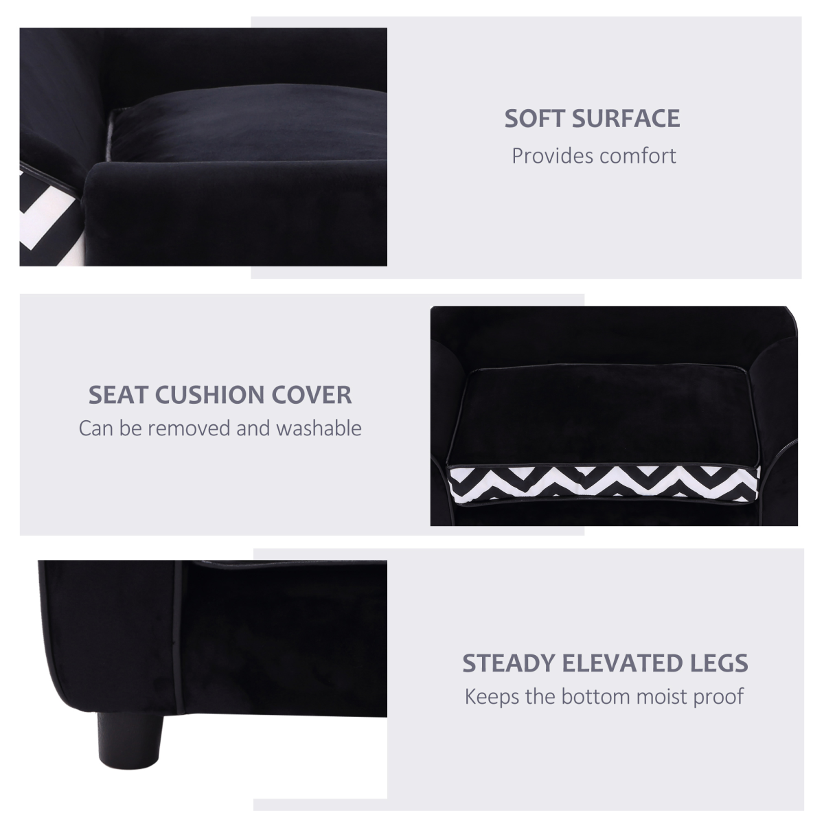 Chic Pet Sofa for XS Dogs & Cats - Removable Cushion, Plush Comfort - Black