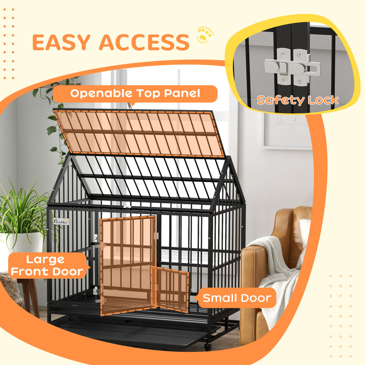 Premium 48" Rolling Dog Crate with Removable Tray & Escape-Proof Design