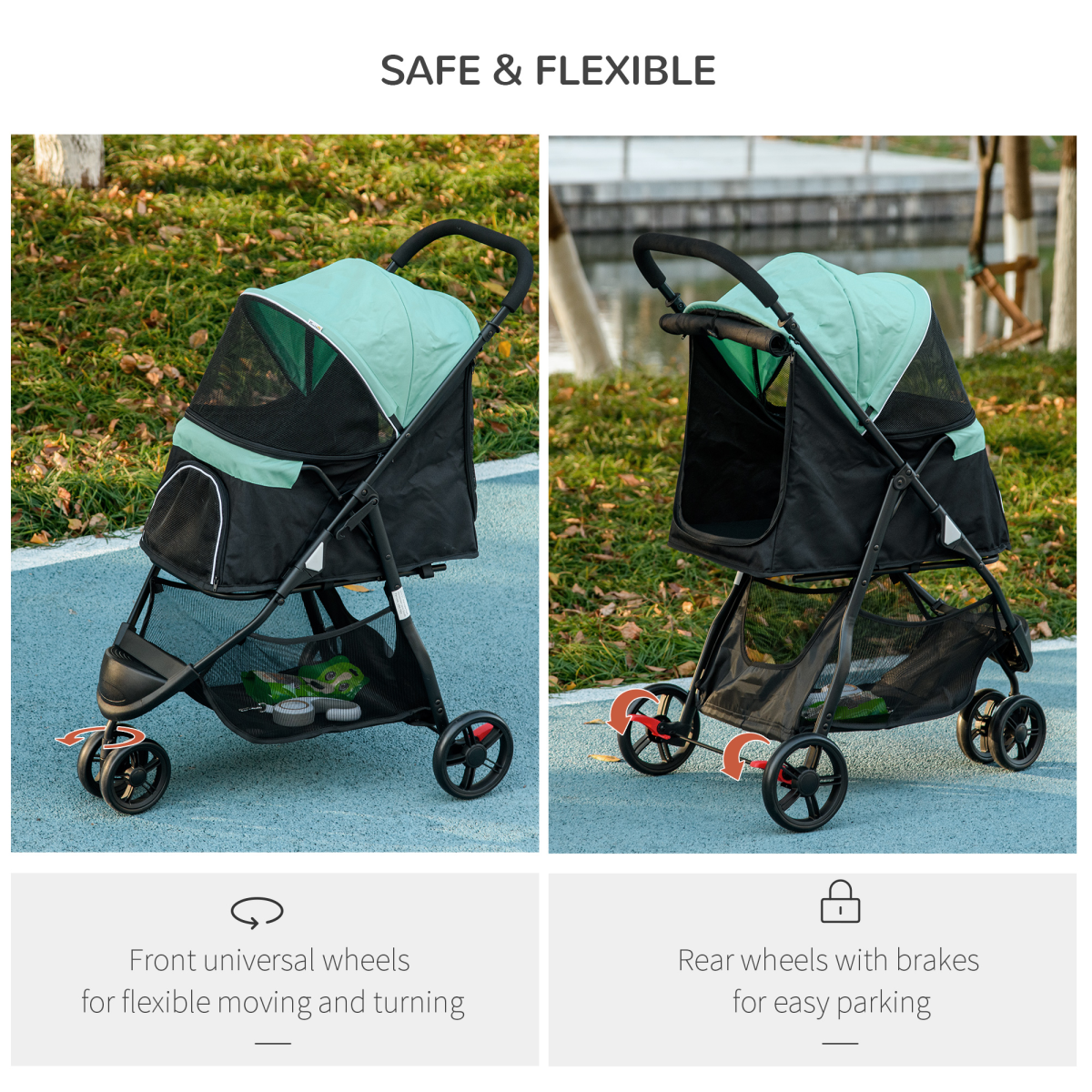 PawHut Green Pet Stroller for Small Dogs & Cats with Rain Cover – Adventure Ready!