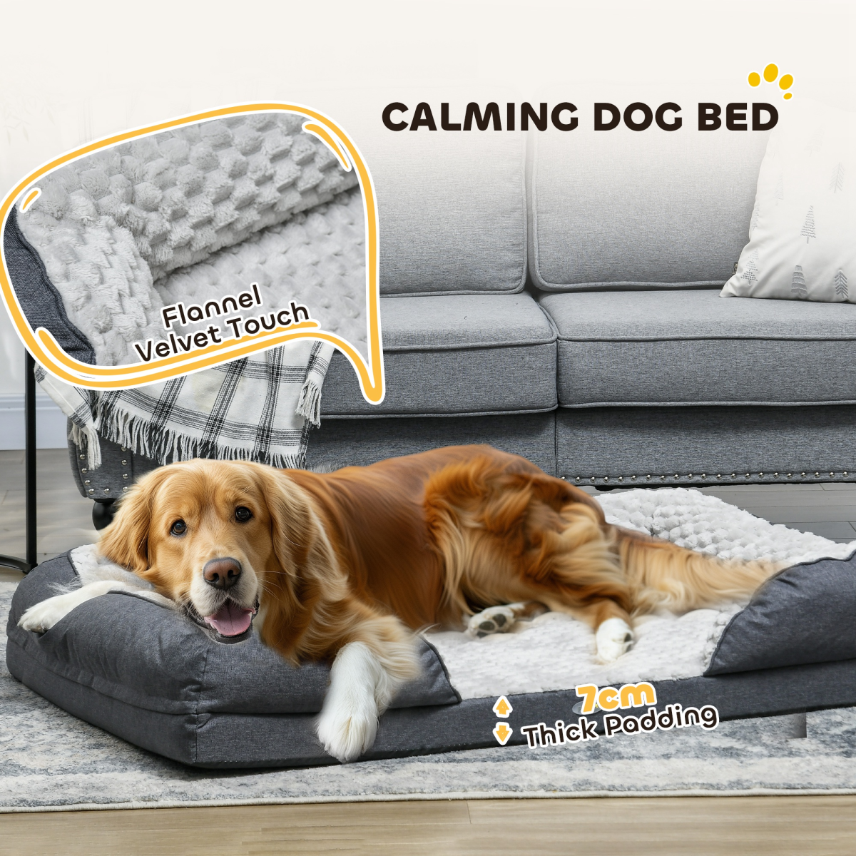 PawHut Calming Dog Bed for Large Dogs - Plush Velvet Mattress in Charcoal Grey