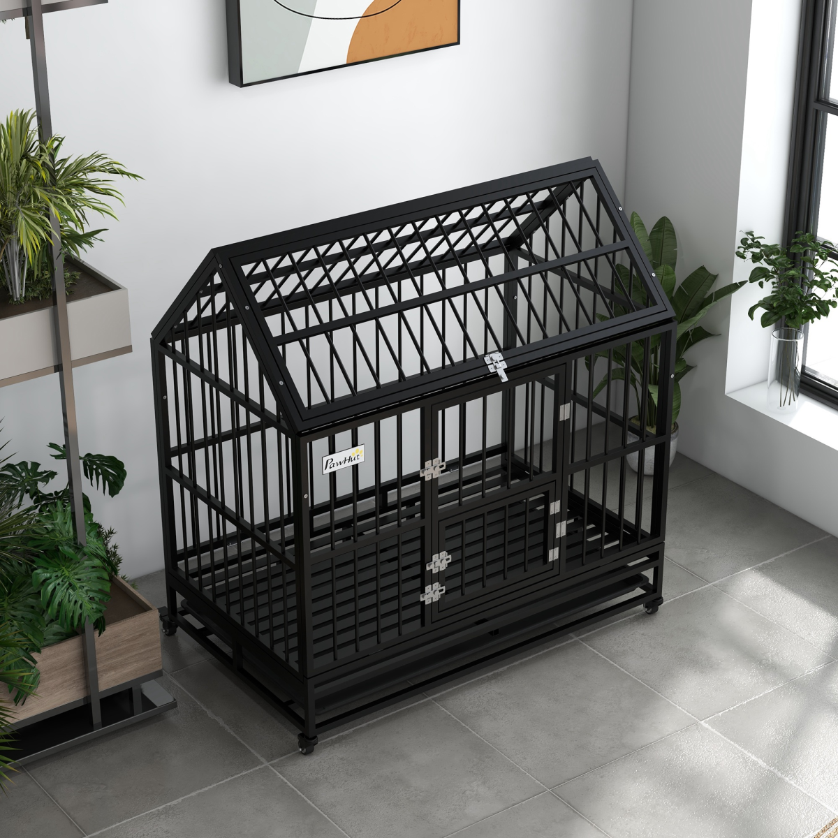 Premium 48" Rolling Dog Crate with Removable Tray & Escape-Proof Design