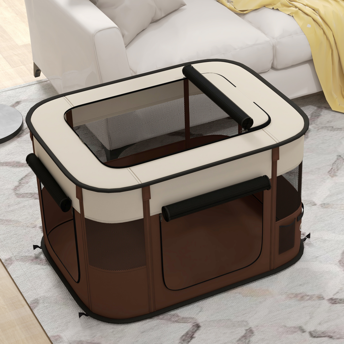 PawHut Portable Pet Playpen for Puppies, Kittens & Small Animals - Brown
