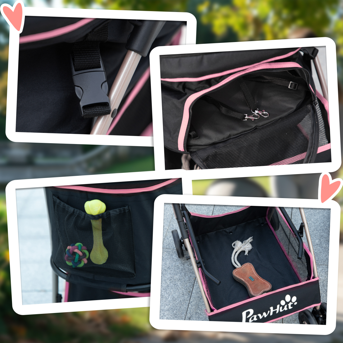 PawHut 3-in-1 Pink Pet Stroller: Travel Carriage for Dogs & Cats