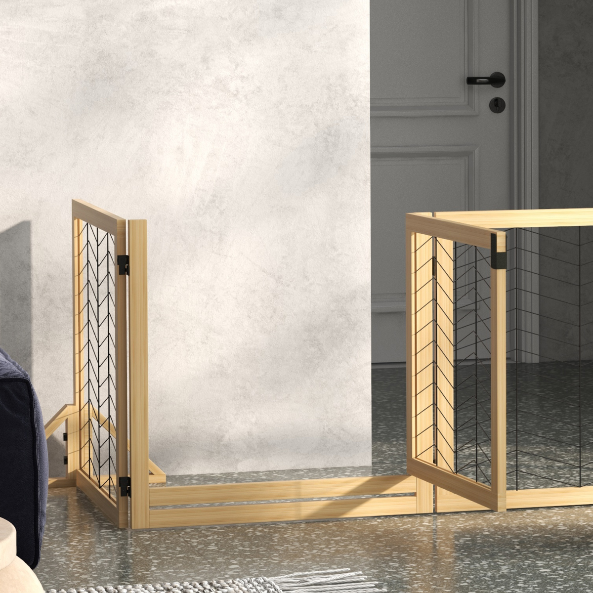 PawHut 8-Panel Stylish Dog Barrier - Natural Wood Safety Gate for Small Dogs