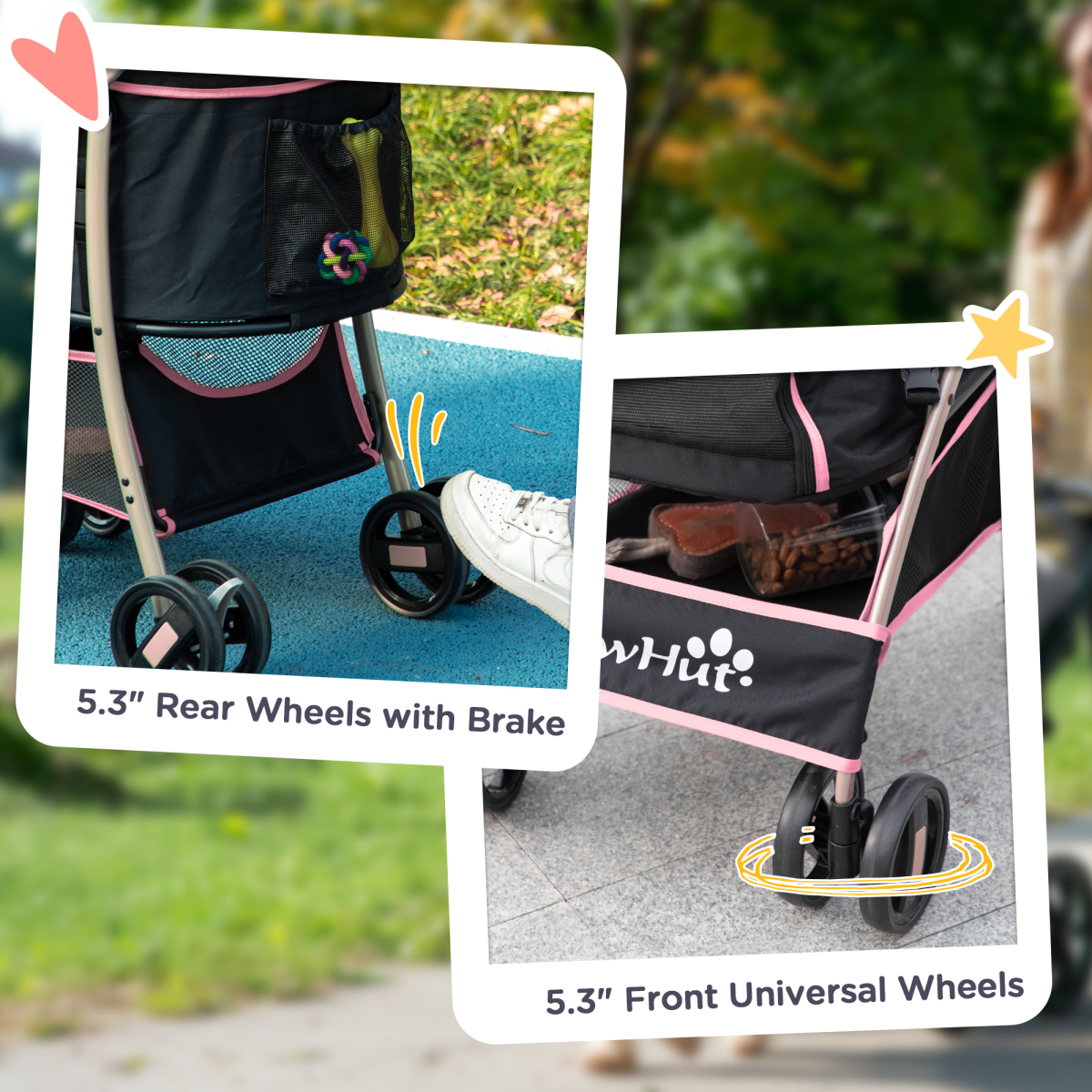 PawHut 3-in-1 Pink Pet Stroller: Travel Carriage for Dogs & Cats