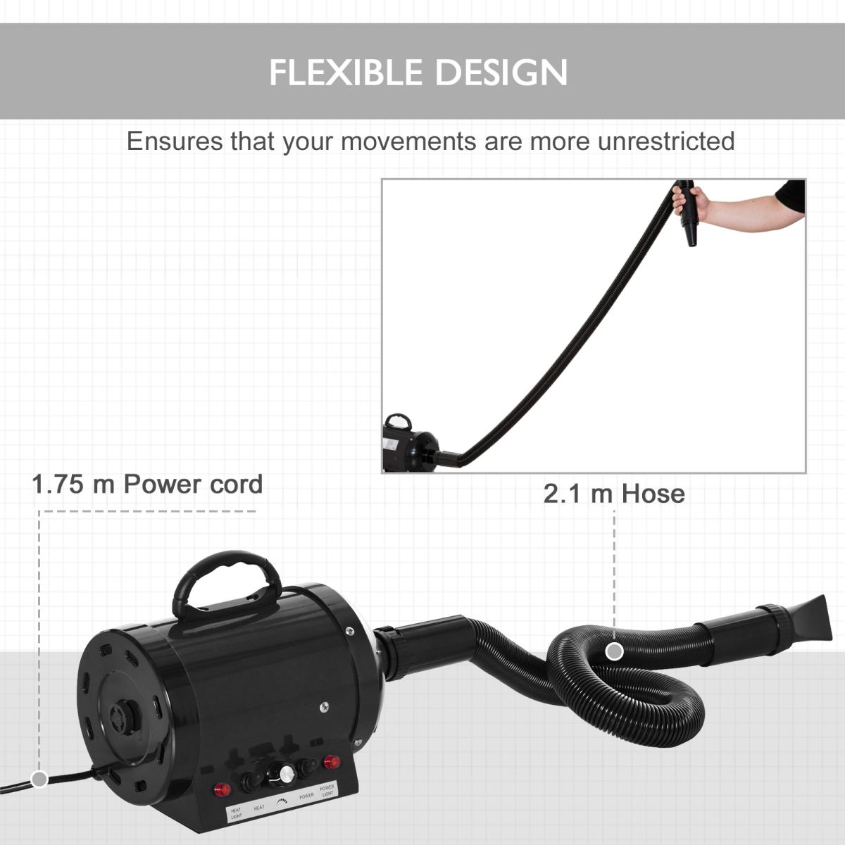 High-Power 2800W Pet Hair Dryer with 3 Nozzles - PawHut Grooming Blaster