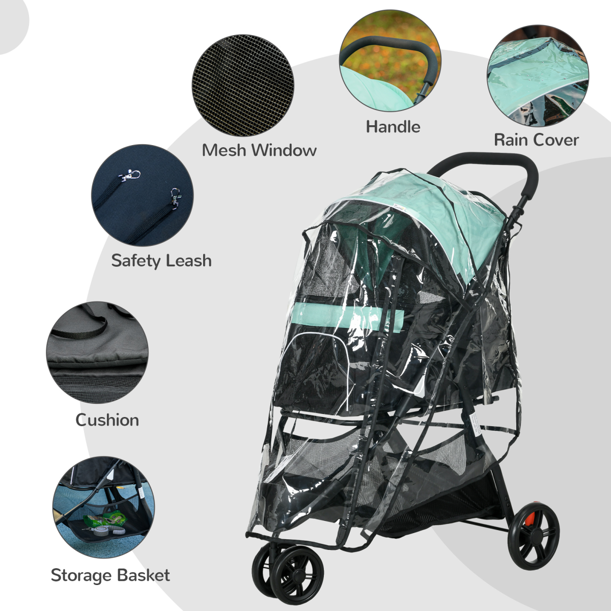 PawHut Green Pet Stroller for Small Dogs & Cats with Rain Cover – Adventure Ready!