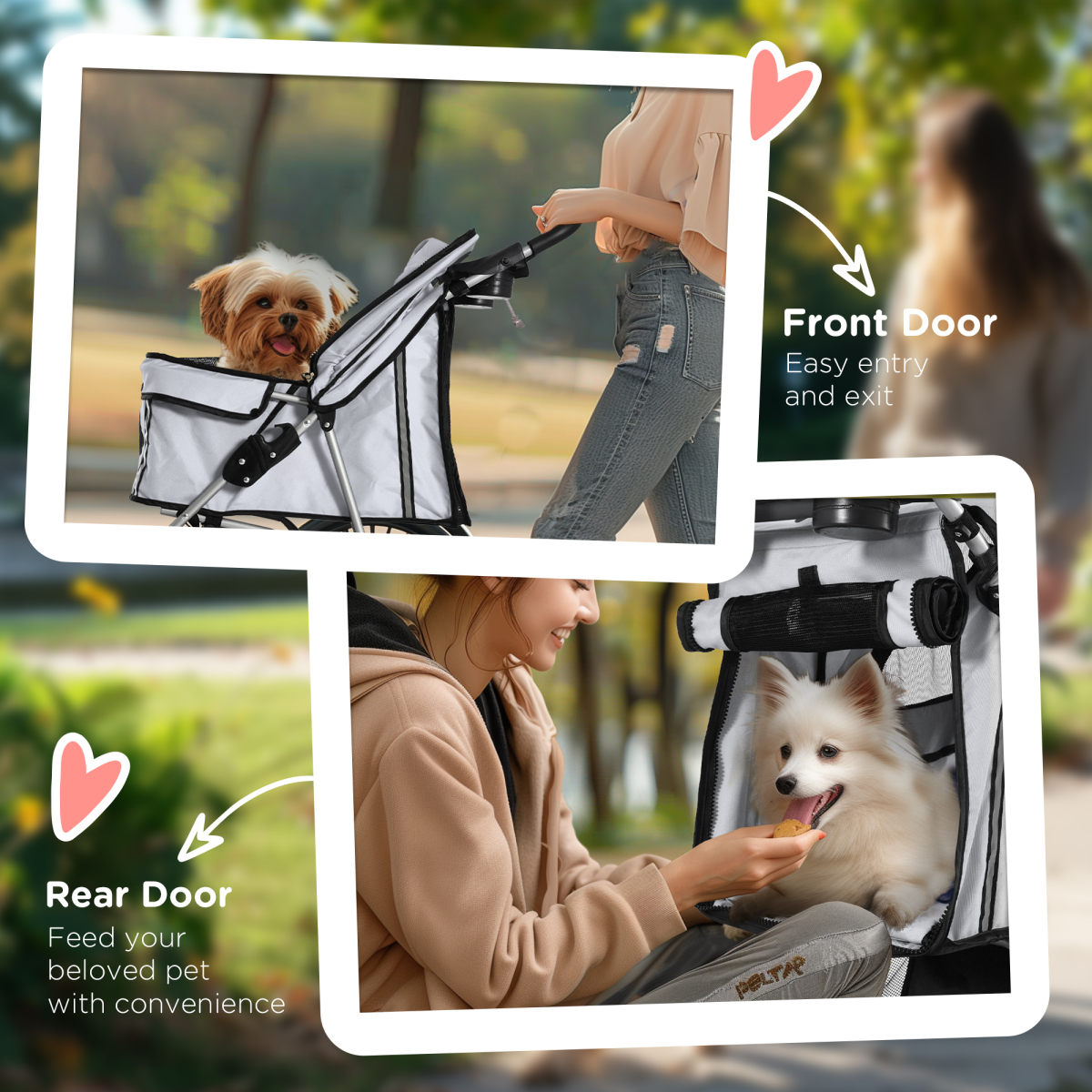 Premium Pet Stroller: Foldable Dog & Cat Carrier with Cup Holder - Grey