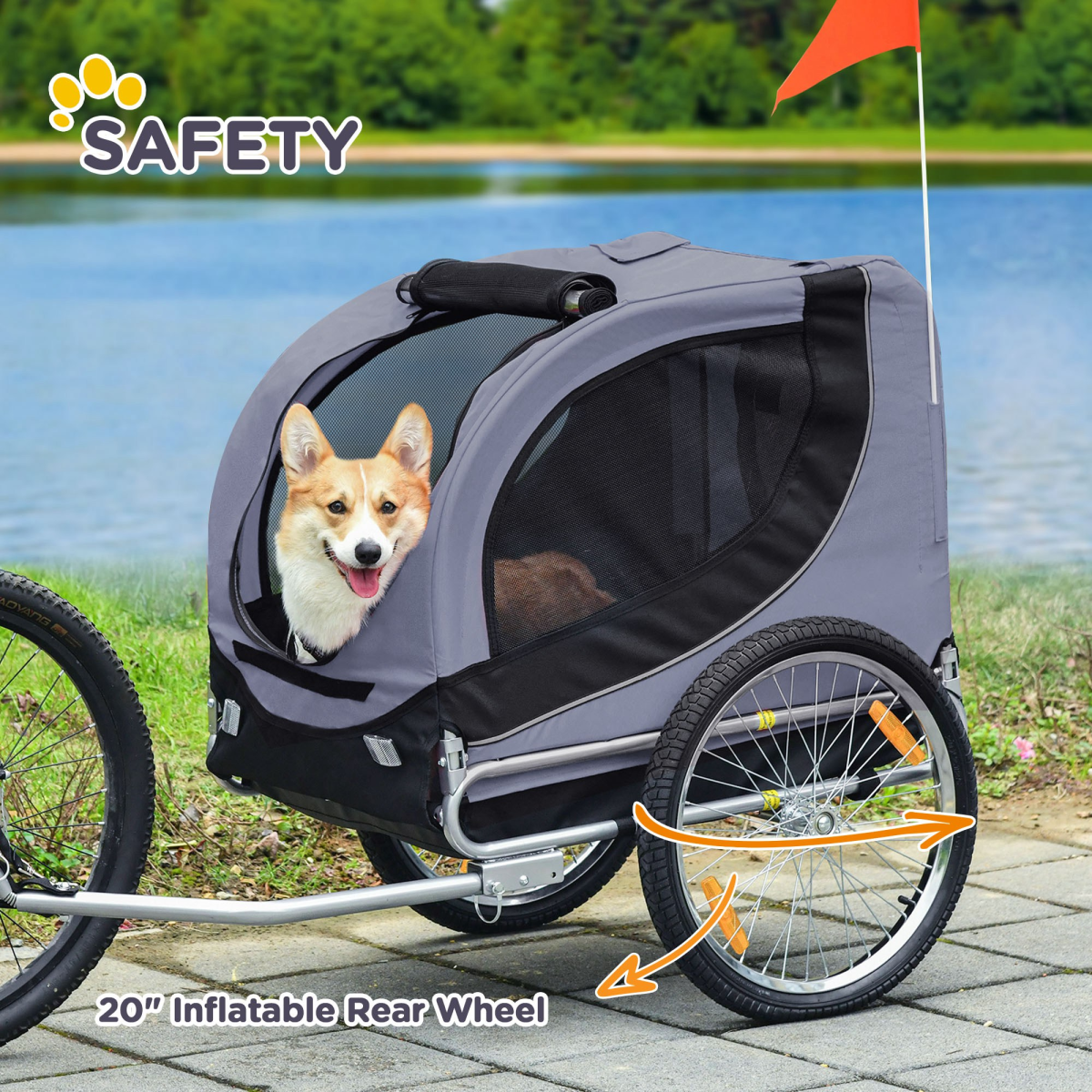 PawHut Steel Grey Pet Bicycle Trailer: Stylish, Spacious & Weather Resistant!