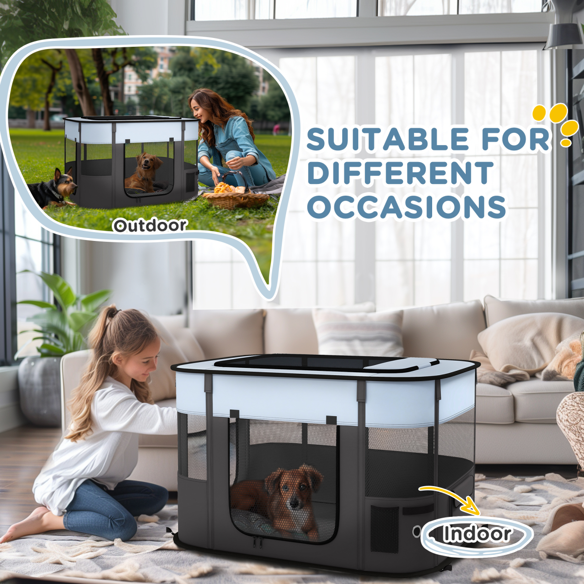 PawHut Foldable Pet Playpen - Ideal for Puppies, Kittens, and Small Animals