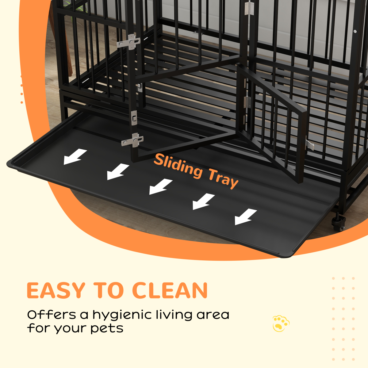 Premium 48" Rolling Dog Crate with Removable Tray & Escape-Proof Design