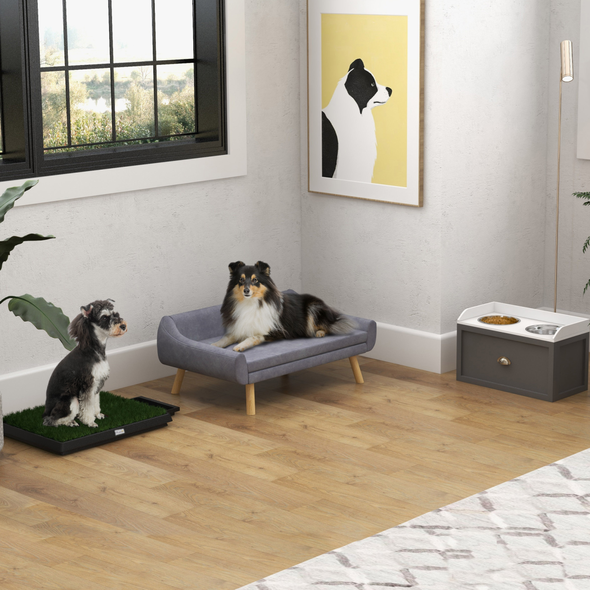 Chic PawHut Dog Sofa Bed: Cozy Cushion & Stylish Wooden Frame for Pets