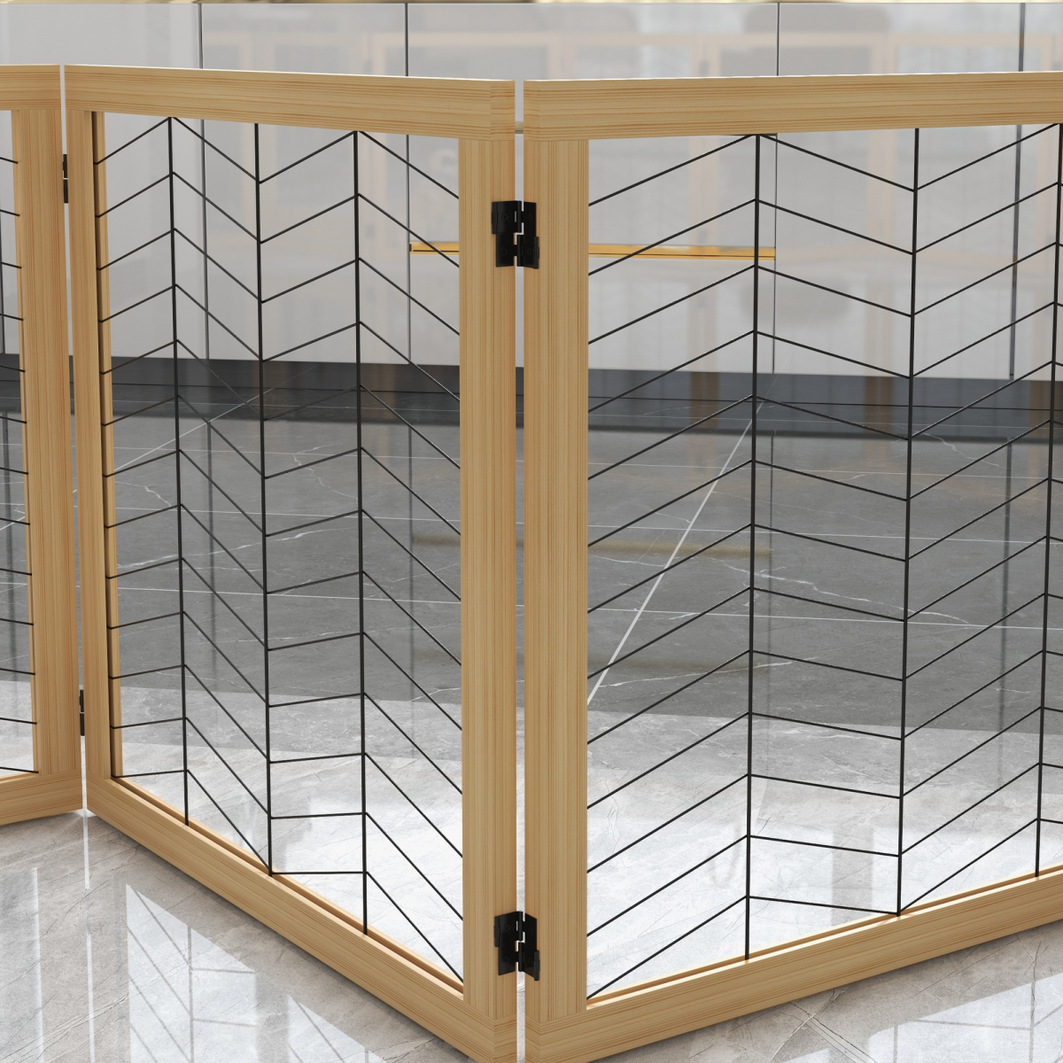 PawHut 8-Panel Stylish Dog Barrier - Natural Wood Safety Gate for Small Dogs